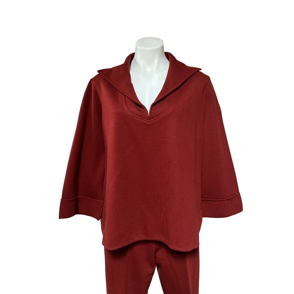 1970s Vintage Polyester Leisure Suit Pants Set Rust Color Bell Sleeve Wide Leg - Picture 7 of 12